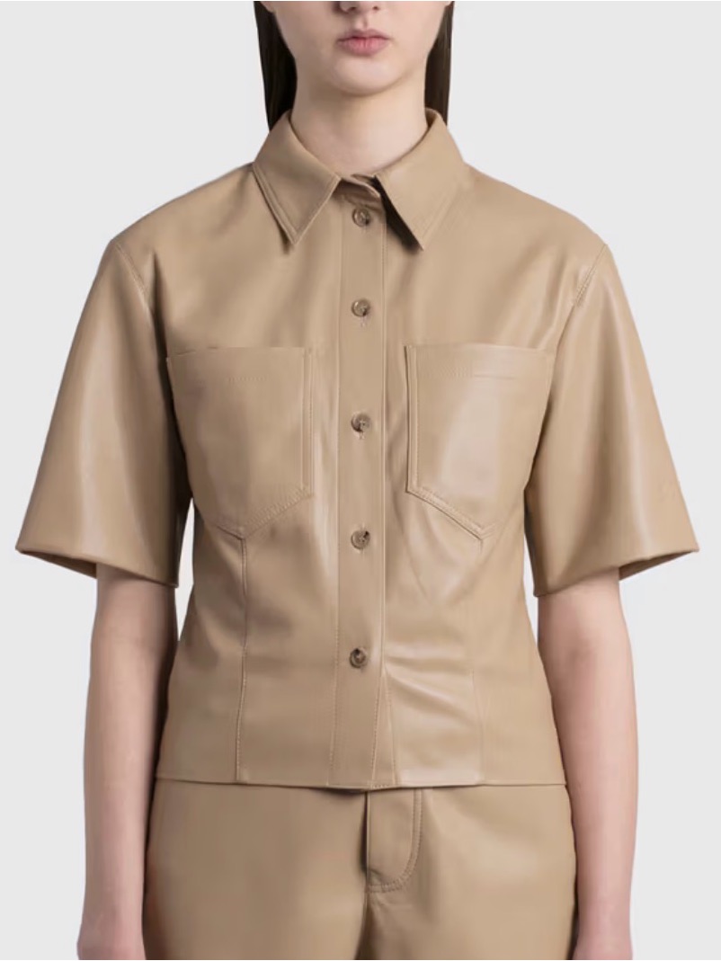 Nanushka Vegan Leather Beige Sabine Shirt